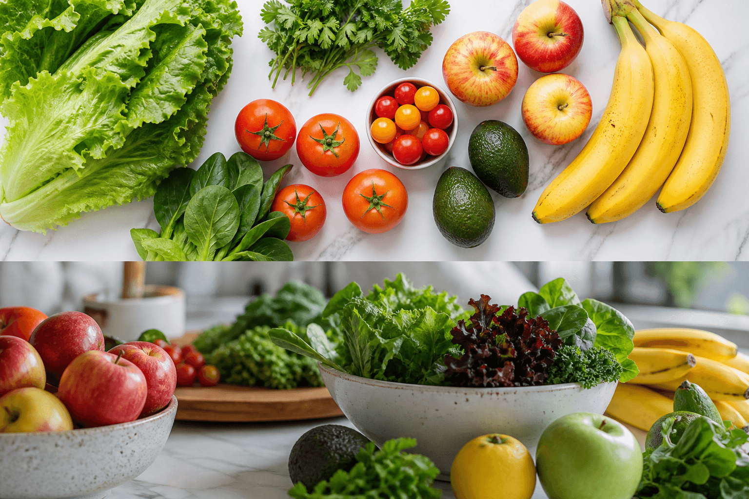 Fresh vegetables and fruits arranged for grocery delivery